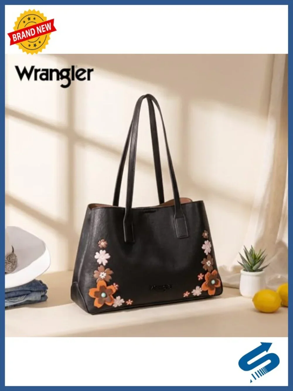 Floral PU Leather Tote Bag Top Handle Satchel Shoulder Bag Large Capacity Work